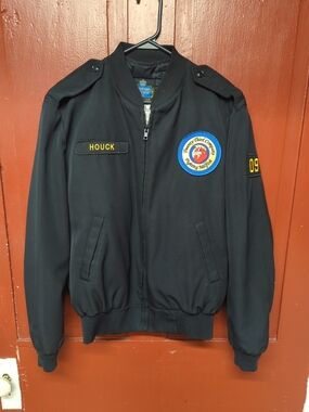 Men's Black Bomber Jacket with Crest Patch